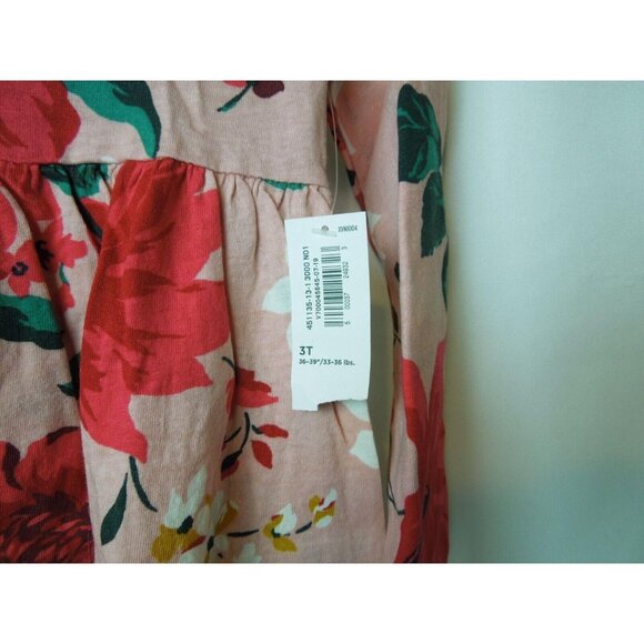 Toddler Girl Fit & Flare Pink Floral Long Sleeve Jersey Dress Size 3T - Picture 3 of 4